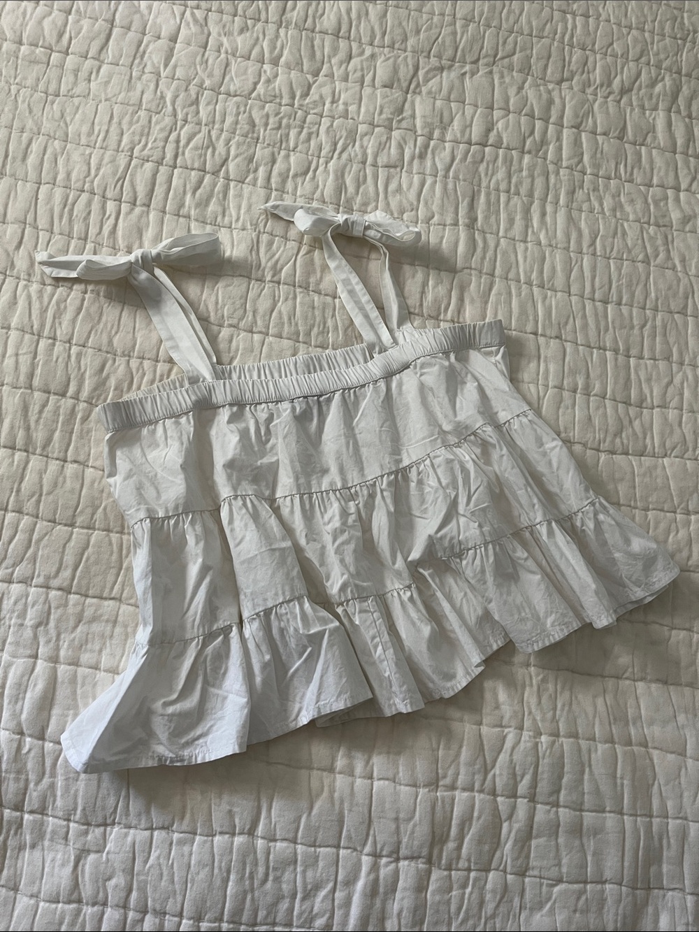 White Tiered Ruffle Tie-Strap Babydoll Top